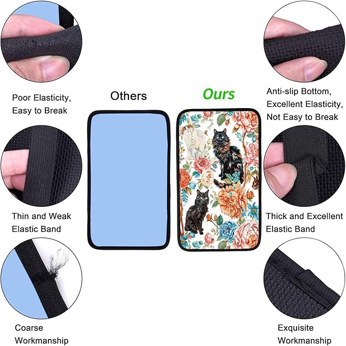 Car Armrest Cover Pads Universal Fashion Cute Auto Center Console Armrest Cover Pad with 2PCS Car Coasters Soft Waterproof Car Armrest Seat Protector for Women, Three Cats Penoy