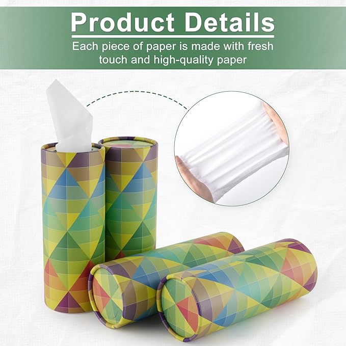 SINGARO Car Tissue Holder, 4 Pack Car Cup Holder Facial Tissues with Travel Tissue Bag, Quick and Convenient Flower Combination Car Tissue Box(4 Canisters/200 Tissues) Yellow - Green