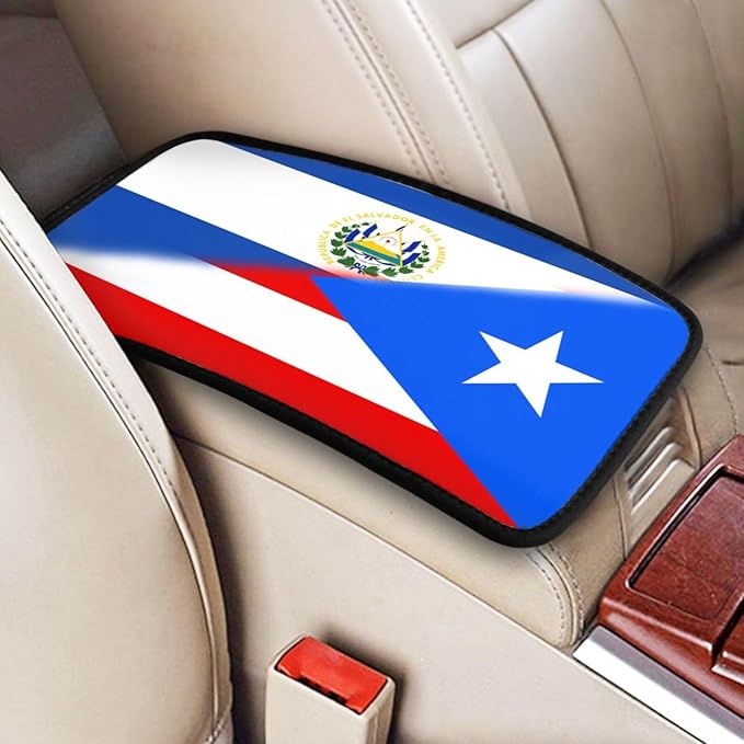 Puerto Rico El Salvadoran Flag Auto Center Console Armrest Cover Car Handrail Box Cushion Pad Mat Universal Fit Most Vehicle Sedan Truck SUV Soft Comfort Decor Accessories
