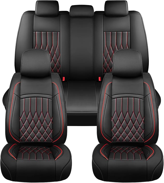 Santa Fe Seat Covers Custom Fit for Hyundai Santa Fe 2007-2026 (Only 5-Seat Version) - Full Set Premium Leather, Waterproof, All-Weather, Airbag Compatible, Car Seat Protectors (Redline)