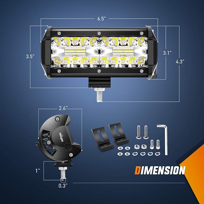 Nilight LED Pods 6PCS 6.5 Inch 120W Light Bar Triple Rows Spot Flood Combo Driving Light Waterproof Led Work Light Off-Road Truck Car ATV SUV Cabin Boat