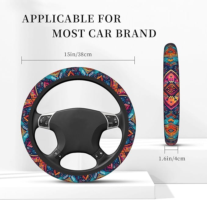 Car Steering Wheel Cover,Dark Boho Universal Non Slip Wheel Protector 15 Inch Elastic Car Accessories for Men Women