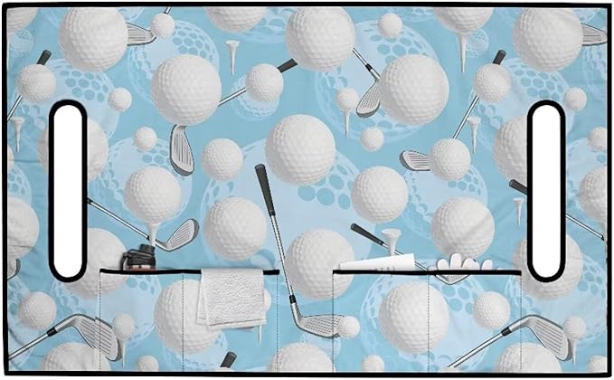Biyejit Golf Cart Seat Covers with 4 Pockets Golf Cart Seat Towel Blanket Fits 2-Seat Golf Carts, Golf Cart Accessories
