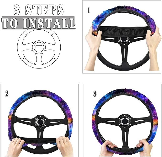 AFPANQZ Nebula Galaxy Design Steering Wheel Covers 14-15" inch Universal Fit Most Car Sedans SUVs Comfort Grip Comfortable Handmade Neoprene Breathable Steering Wheel Protector Blue Purple