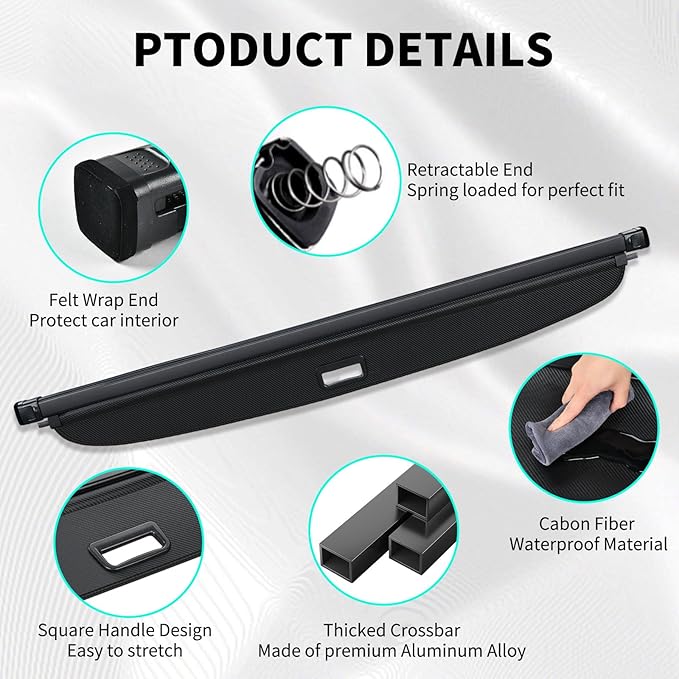 Tecoom Cargo Cover fit for Toyota 4Runner Accessories 2010-2024, Retractable Rear Trunk Cover Luggage Security Shade, Anti-Peeping Privacy Screen Protector, Carbon Fiber Texture