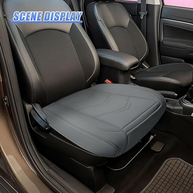 Luxury Faux Leather Car Seat Cover - Anti-Slip Waterproof Drive Seat Cushion Car Front Bottom Seat Cover with Storage Pocket - Universal Full Wrap Seats Protector for Cars SUV Trucks(Gray)