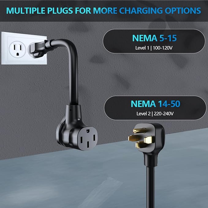 Level 1 and 2 EV Charger, Portable 40A Electric Car Charger with Adapter for Tesla, 110V-240V NEMA 14-50 & 5-15 Plug, 9.6kW EVSE with 25ft Cable