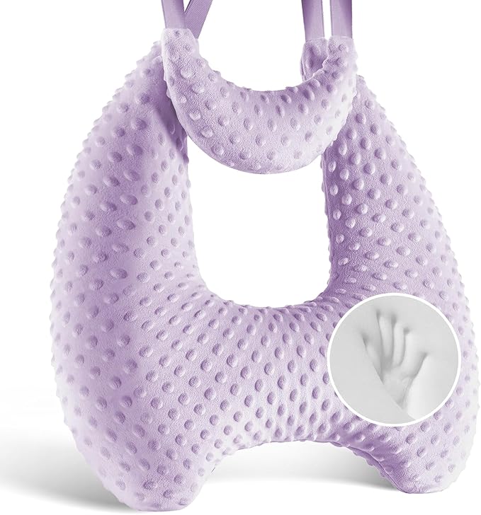 Memory Foam Kids Travel Pillow, Car Pillow for Kids, H-Shape Car Pillows for Sleeping, Removable Pillowcase, Adjustable, Velvet Dots, Purple