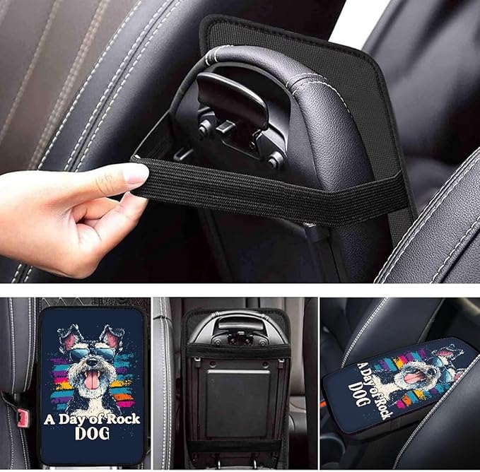 UNICEU Sunglasses Puppy Print Car Center Console Armrest Cover Pad, Universal Fit Most Vehicle Truck SUV Lightweight Washable Car Armrest Seat Box Cover Decoration
