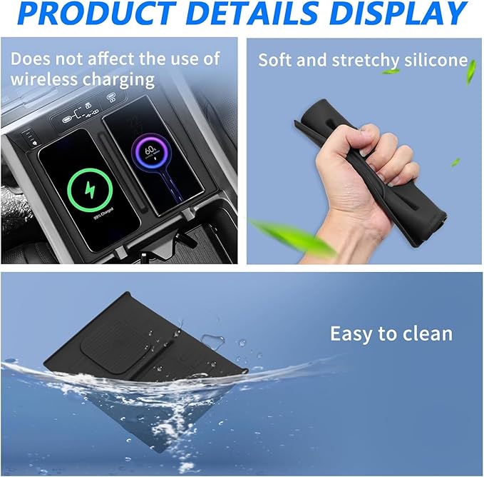 Center Console Wireless Charging Mat for Hyundai Santa Fe 2025, Console Charger Silicone Protective Non-Slip Pad Anti-Dust Liner Mat for Hyundai Santa Fe Calligraphy/SE/SEL/XRT/Limited