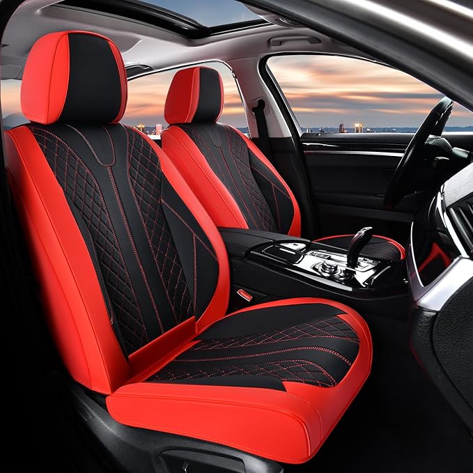 FLORICH Car Seat Covers Front Seats and Back Faux Leather Seat Cover Waterproof Seat Covers Car Seat Cushion 5 Seats Car Seat Protector Universal Fit for Most Cars SUV Trucks, Black&Red