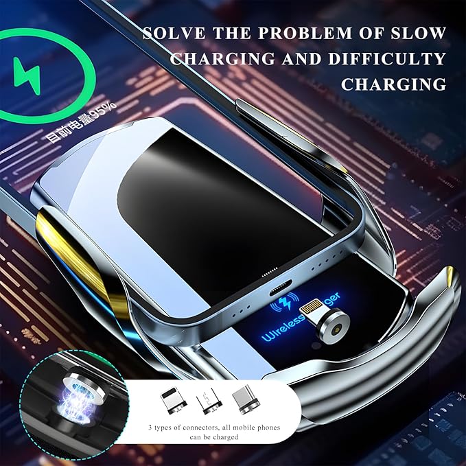 Sun Walker Wireless Car Charger Mount, Electric Induction 15W Fast Charging Bracket Air Vent Phone Holder, Auto-Clamping Wireless Charger Vent Mount Compatible with Most Smartphones (Black)