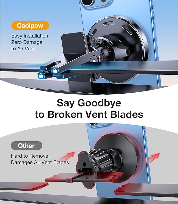 Coolpow for MagSafe Car Mount Charger【15W Top Charger】Magnetic Wireless Car Charger for iPhone Magsafe Car Charging【Strong Magnets】Magnetic Phone Holder Mount Charger for iPhone 17 Pro Max 16 15 14 13