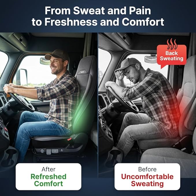 Semi Truck Beaded Seat Covers, Cooling Car Seat Cushion for Back Support, Anti-Sweat Seat Covers for Trucks, Universal Fit for Volvo, Kenworth, Freightliner, Improved Comfort & Durability