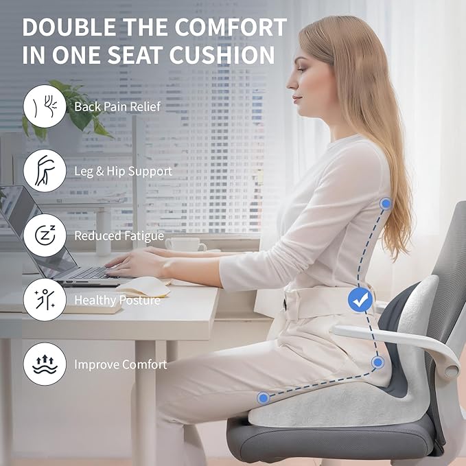 Lumbar Support Seat Cushion: Ultimate Support for Office & Car - Relieve Back Pain & Sciatica with Ergonomic Memory Foam, Adjustable Strap Included