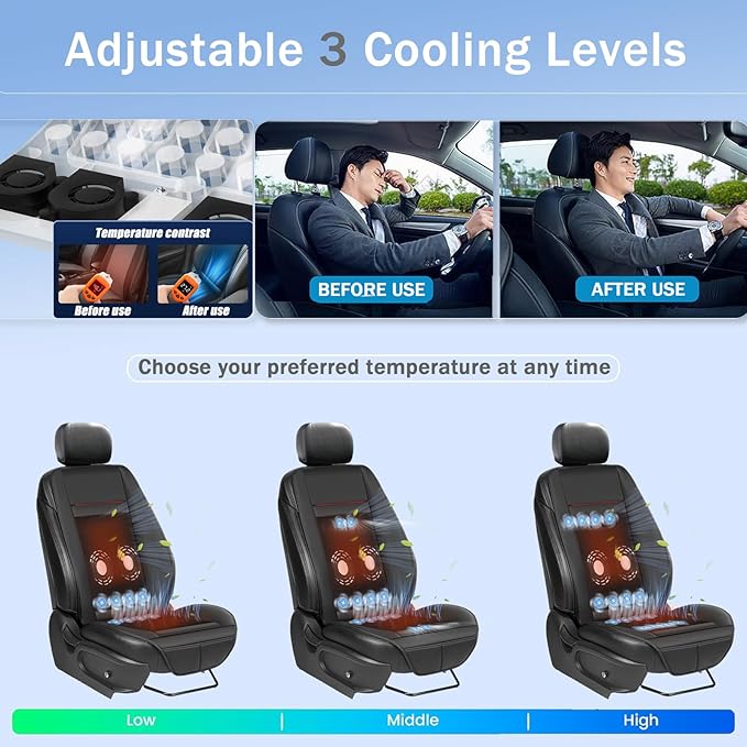 Black Front Seat Cover for Car, Cooling and Massage 3 in 1 Cooling Car Seat Covers with Massage & Temeperature Control (Black-2)