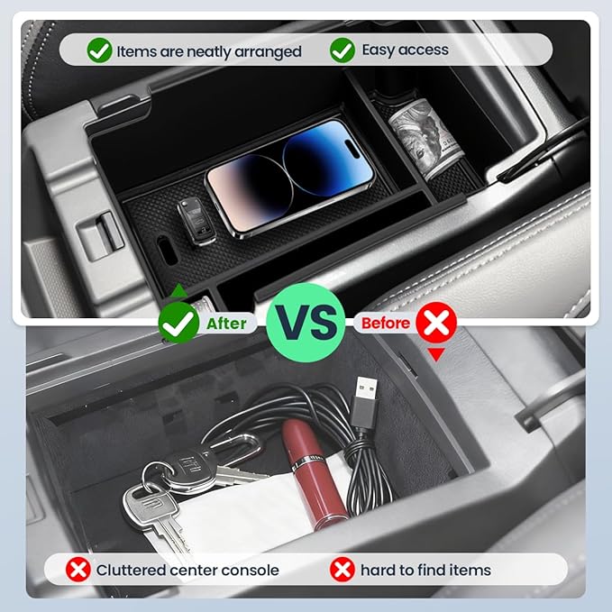 2PCS Center Console Organizer Tray Compatible with Subaru Crosstrek 2024 2025/Impreza 2024 2025 Interior Accessories, Silicone Center Console Wireless Charging Mat + Armrest Storage Box