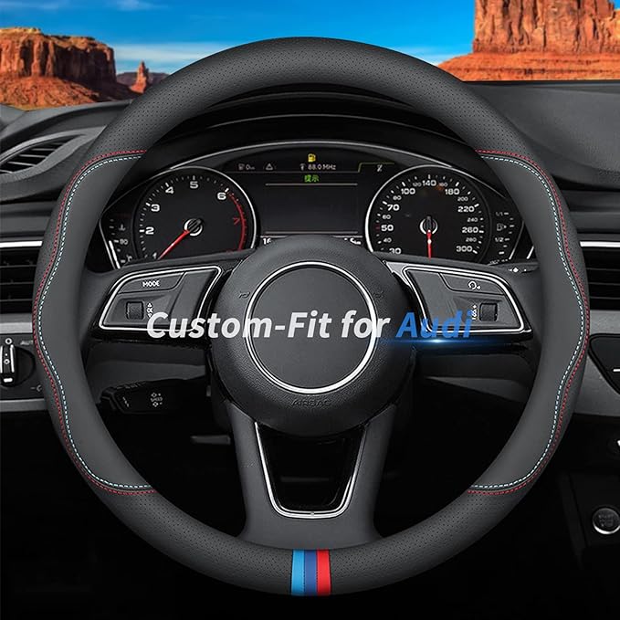 Custom-Fit Leather Car Steering Wheel Cover for Audi, C-Style, Non-Slip, Breathable