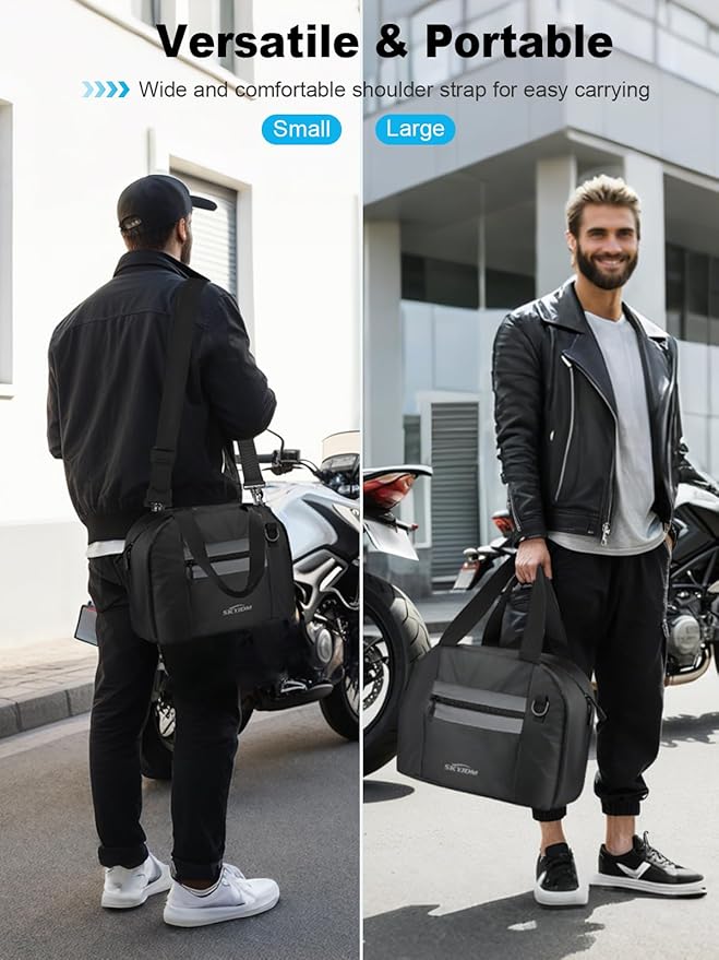 Motorcycle Helmet Bag, 16L Moto Helmet Bag with Pocket & Strap,Waterproof Powersports Storage Bags with Soft Rubber Zips & Reflective Strip, Not Suitable for Peaked or Angular Helmet, Small