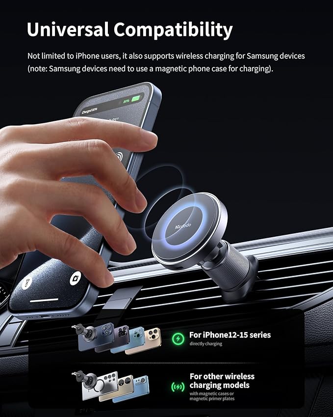 mcdodo for Magsafe Car Mount Charger [18 Strong Magnets], for Car air Outlet, 15W Wireless Car Charge, Universal Phone Mount for Car Wireless Charger Fits iPhone 15 14 13 12