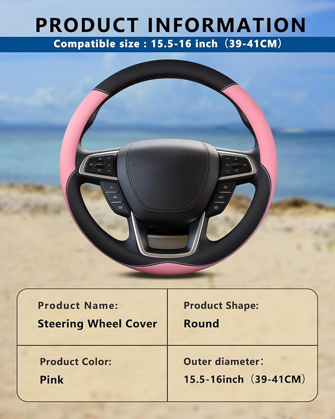 Heavy-Duty Steering Wheel Cover for RV Trucks & Campers - Non Slip Covers, Steering Wheel Grip for Motorhomes & Recreational Vehicles, Fits Oversized 15.5-16 Inch Wheels (Pink)