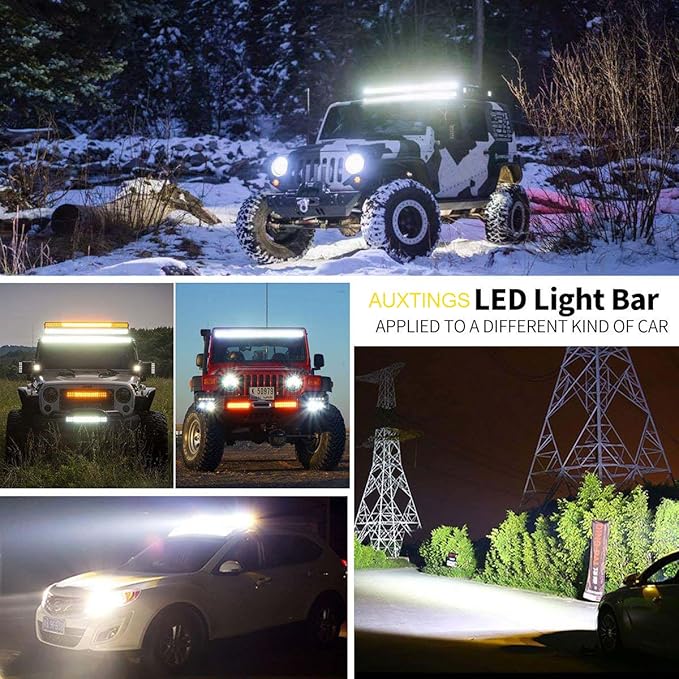 AUXTINGS 22 inch 270W Curved Triple Row LED Light Bar Work Light Spot Flood Beam with Wiring Harness kit Switch for Trucks Tractor 4X4 Jeep Boat Off Road Auto Fog Driving Lamp 12V 24V Waterproof IP67