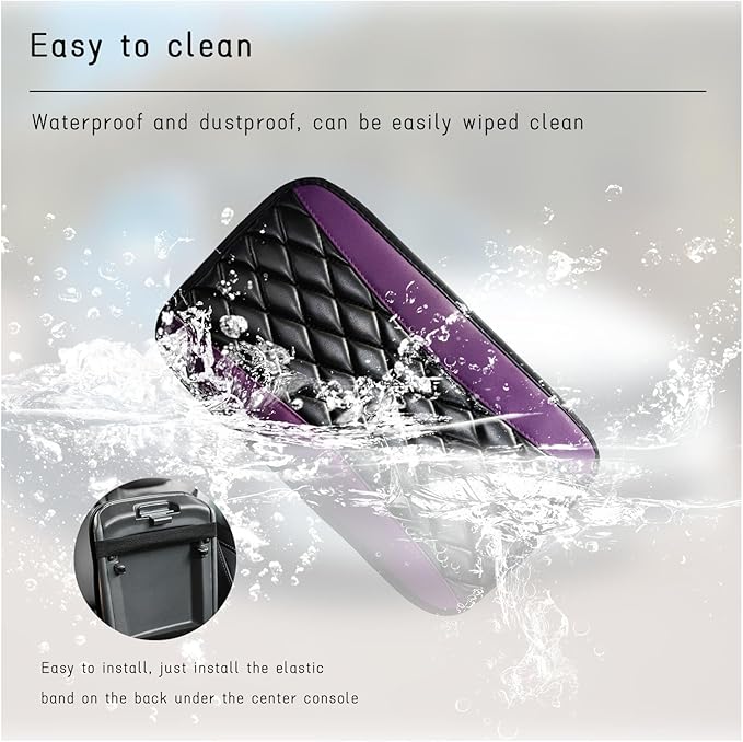 Car Center Console Cushion Pad, Universal Leather Waterproof Armrest Seat Box Cover, Comfortable Auto Armrest Cover Protector, Car Interior Decor Accessories for Most Vehicles (Purple)