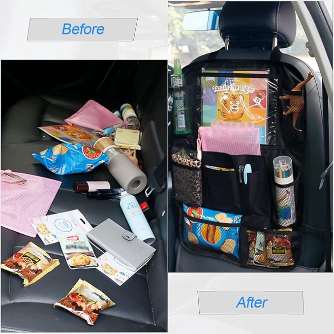 Hanemia Car Seat Back Organizer, Waterproof and Durable with 10" Table Holder, 9 Storage Pockets for Kids, Travel Accessories, 2 Pack
