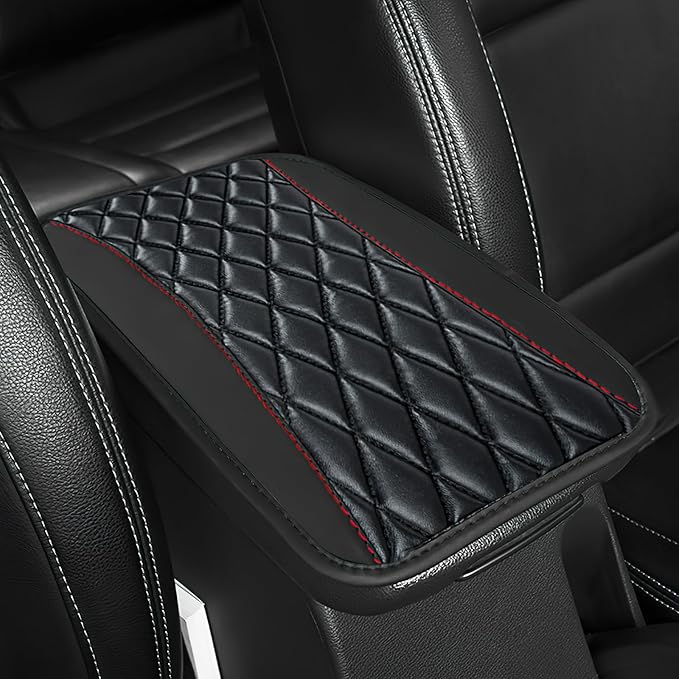 Car Center Console Cushion Pad, 12.72"×7.52" Leather Waterproof Auto Armrest Seat Box Protector, Car Center Console Cover, Universal Interior Decor Car Accessories for SUV Truck (Black)