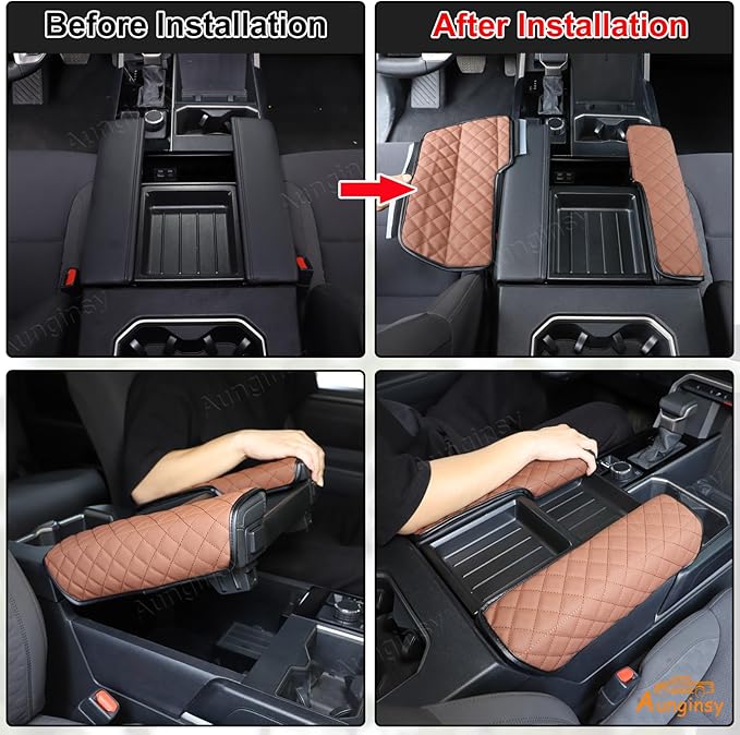 Car Leather Center Console Protector Cover Compatible with Toyota Tundra/Sequoia 2022-2026, Center Console Armrest Seat Box Cover Cushion Lid Protector Pad Waterproof Anti-Scratch Interior Accessories