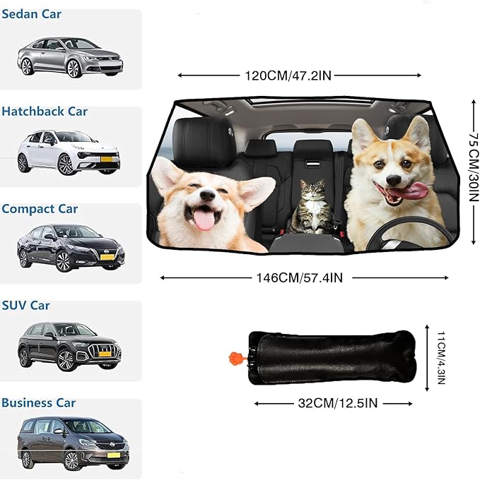 Socira Pet Dog Cat Custom Windshield Sun Shade Umbrella Foldable Personalized Car Visor Umbrella Customized Sun Shade Cover Sunshade Front Window Cover Car Accessories 57" X 30"