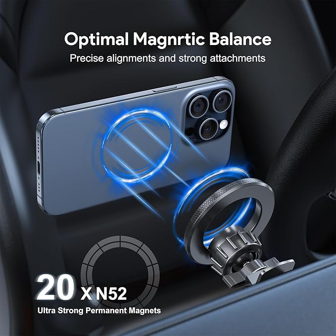 Esoulk Magnetic Ring Air Vent Car Phone Holder 360° Rotating Magnetic Car Mount with Strong Magnet, Secure Grip, Removable Universal Compatible Fits iPhone Air 17 16 15 14 13 12 11 Pro Max