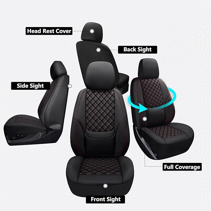 Wrangler Seat Covers 2007-2026 Front Pair, Waterproof Interior Sets with Lumbar Support Custom Fit for Jeep Wrangler JK JL 2/4 Door Unlimited Sahara/Sport/Rubicon X 392 Willys, Black Red