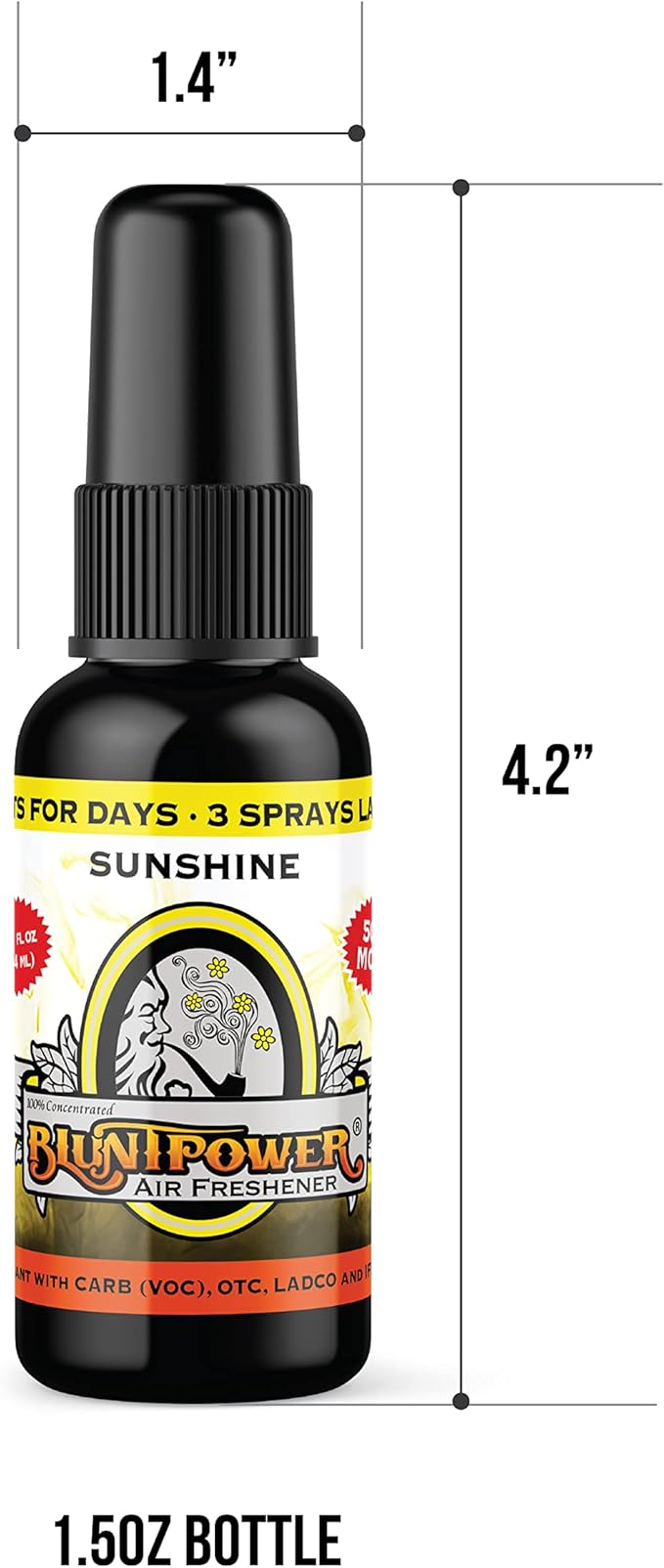 BluntPower (Sunshine, 1 Pack) Concentrated Air Freshener for Room and Car Spray - Oil-Based Diffuser Spray Bottle - Long-Lasting Bathroom Spray, Car Freshener, & Odor Eliminator Spray