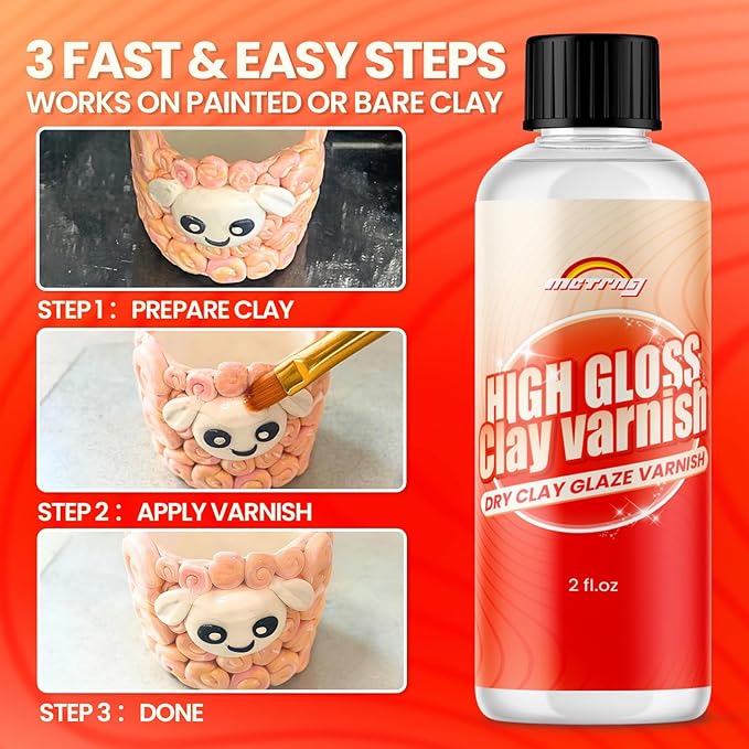 Clay Glaze, Gloss Varnish for Air Dry Clay Waterproof, Polymer Clay Glaze, Non-Toxic & Anti-Cracking, High Gloss for Air Dry Clay, Polymer Clay, Oven Baked Clay, Pottery Clay, Ceramic Clay