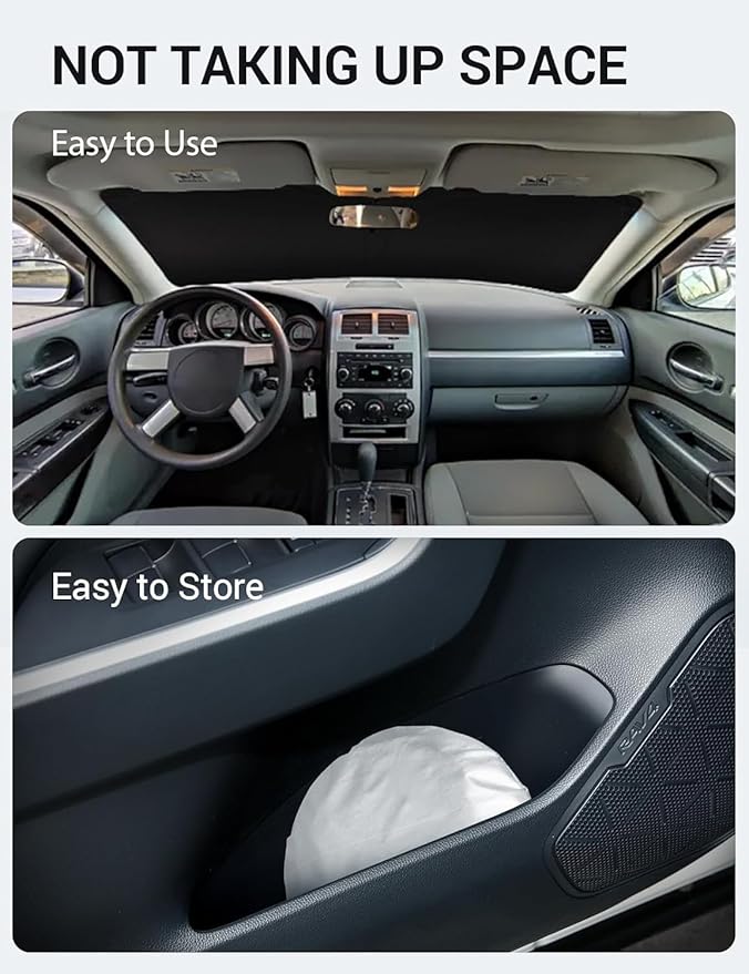 Proadsy 2026 Upgrade Front Windshield Sun Shade Foldable Sunshade Protector Custom Fit 2006–2010 Dodge Charger Accessories