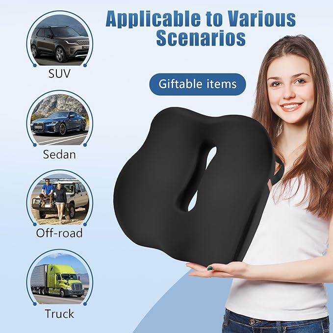 Car Seat Cushion for Truck and Car Drivers - Prevents Bedsores & Relieves Long-Drive Pain, Therapeutic Support for Sciatica, Hemorrhoids, Tailbone and Prostate, Enhanced View with Anti-Slip Base