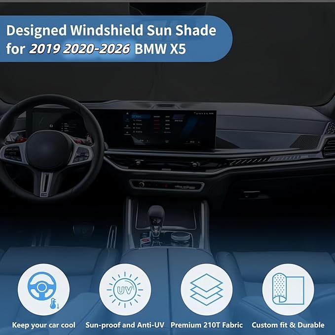 Windshield Sun Shade for BMW X5 2026 2025 2024 2023 2022 2021 2020 2019 M Sport xLine Front Window Sunshade SUV Accessories Fodable Sun Visor UV Protector Shade Heat Shield Cover