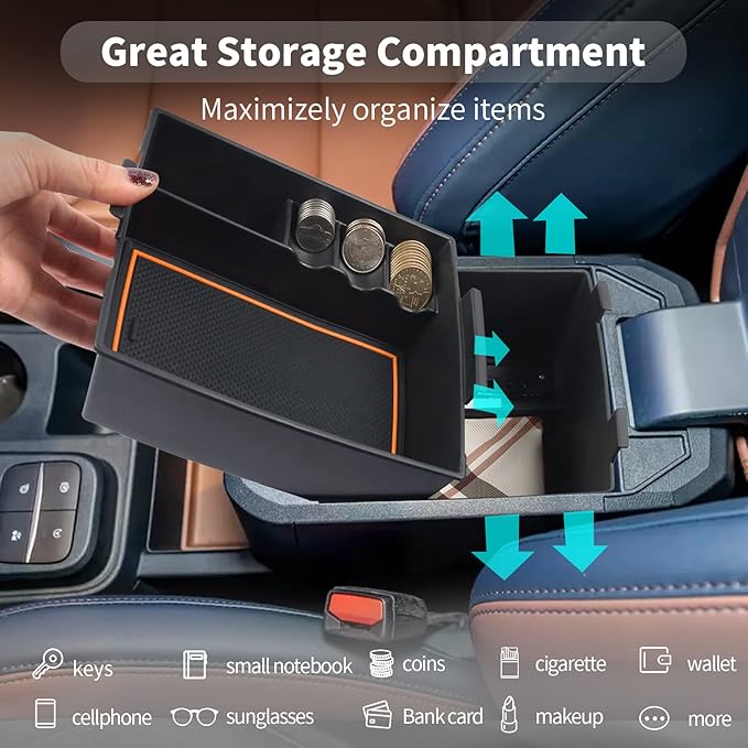 CDEFG for 2022-2026 Maverick Truck Center Console Organizer Tray 2022-2026 Maverick Armrest Trays Storage Box Coin Holder 2022-2025 2026 Maverick Truck Accessories, 2-Pack(Orange Trim)