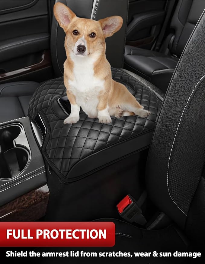 KBH Center Console Armrest Cover for Chevy Silverado & GMC Sierra 1500 2500 3500 2014-2018, Yukon & Tahoe & Suburban 2015-2020, Arm Rest Cushion, Vinyl Leather, Black (Fits Bucket Seat Console Only)