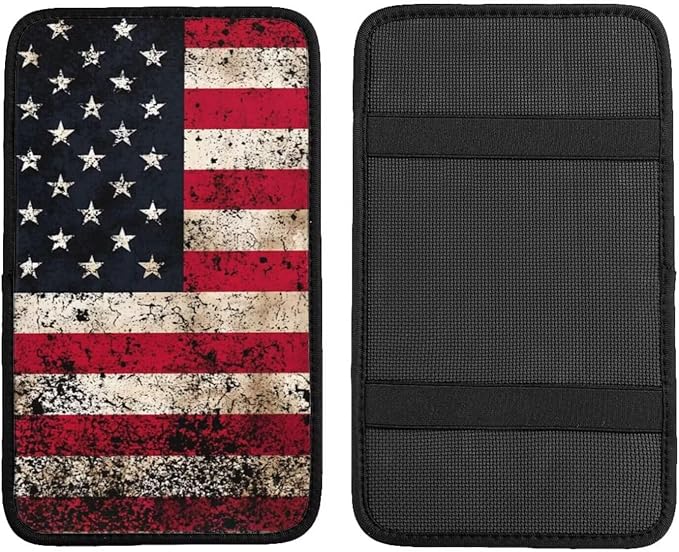 American Flag Center Console Cover Vintage Brown Red Black Armrest Cover Middle Console Covers Accessories Arm Rest Seat Box Covers Protector