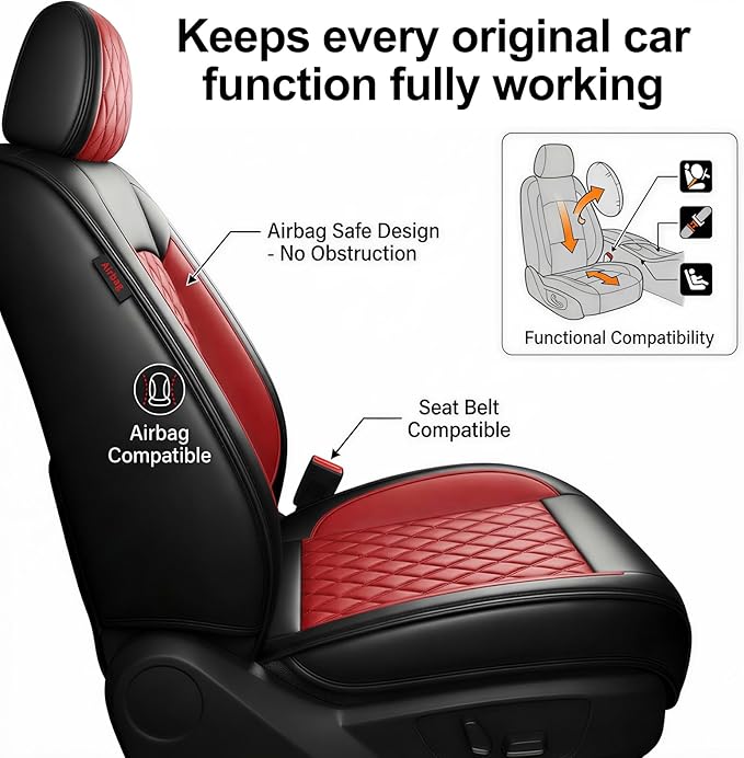 Fit Elantra Car Seat Covers for Hyundai Elantra 2017-2025 2026 - Premium Leather, Waterproof, All-Weather, Airbag Compatible, Anti-Slip, Breathable, Seat Protectors, Full Set, Red