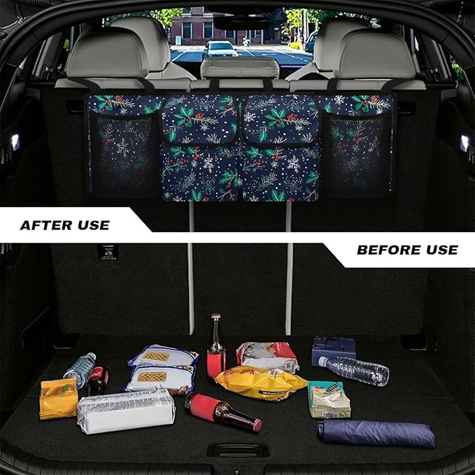 Snowflakes and Leaves Car Trunk Organizer, Hanging Capacity Storage Bag Car Back Seat Storage Bag Auto Interior Accessories for SUVs MPV Sedans Trucks Jeeps