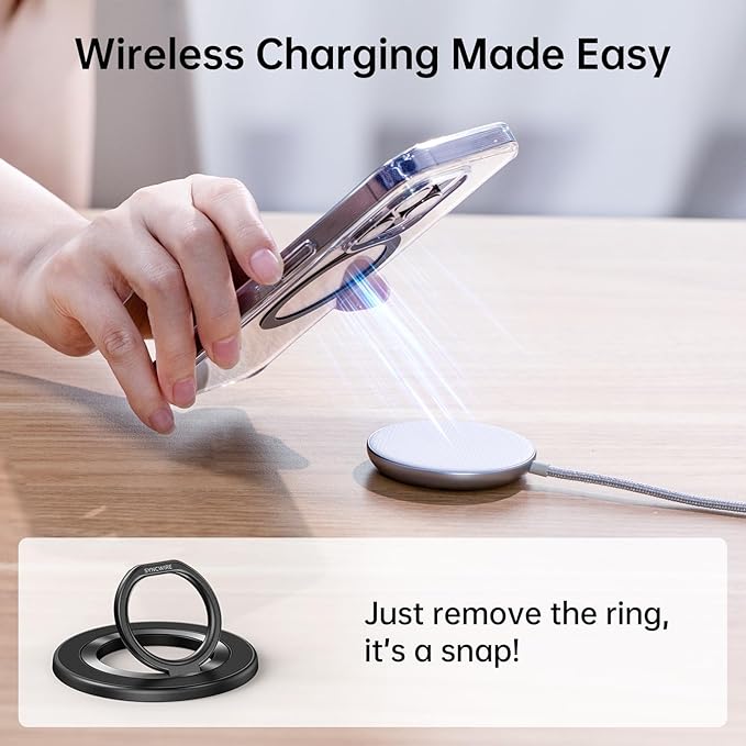 SYNCWIRE Magnetic Phone Ring Holder for MagSafe, 360° Rotation Cell Phone Grip Stand Finger Ring Kickstand Two-Sided Magnet Compatible with iPhone 17 Pro Max 16 15 14 13 12 MagSafe Accessories