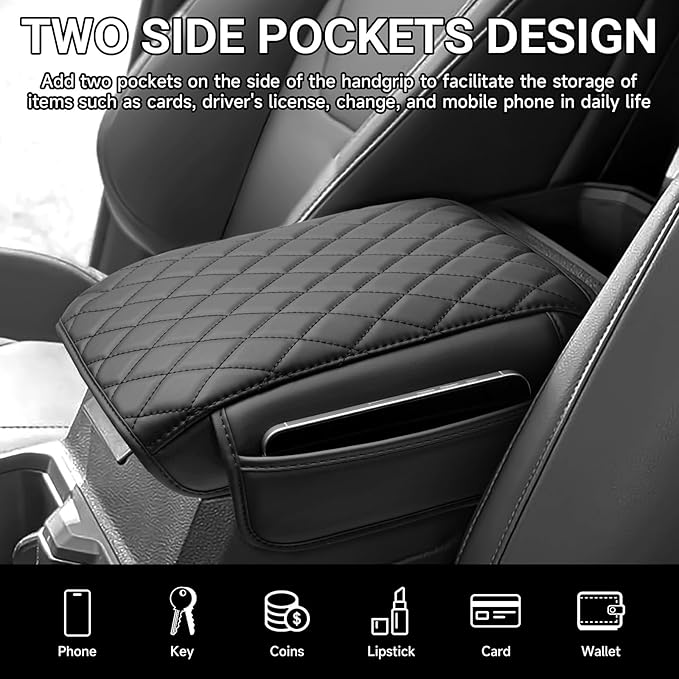 YOJOJOCO Center Console Cover Compatible with Toyota 2024 2025 2026 Tacoma Accessories Leather Material Console Armrest Cover Cushion with Pockets Anti-Scratch