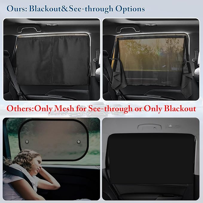 Car Window Shades, [2025 Updated] 2 Pack Car Sun Shade for Baby, Double Layer & Fully Open, Magnetic Back Window Curtain, Sun Shade Covers Privacy Screen