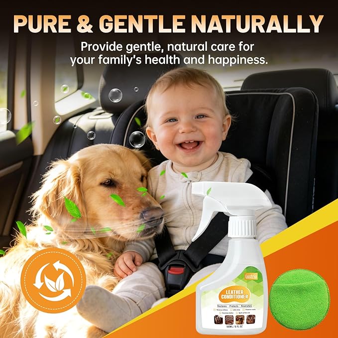 Leather Conditioner & Protector Spray - All-in-One Cleaner, Conditioner for Dry, Stiff Leather - Water Resistant Formula for Car Seats, Furniture, Bags, Boots & Jackets - 6oz (180ml)