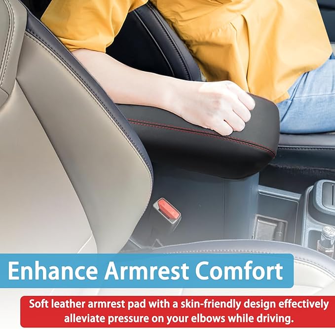 Center Console Armrest Cover Fit for Ford Maverick Accessories 2022-2025 2026 Armrest Case Arm Rest Storage Box Pad Console lid Protector Leather Seat Box Cushion (Red Stitches)