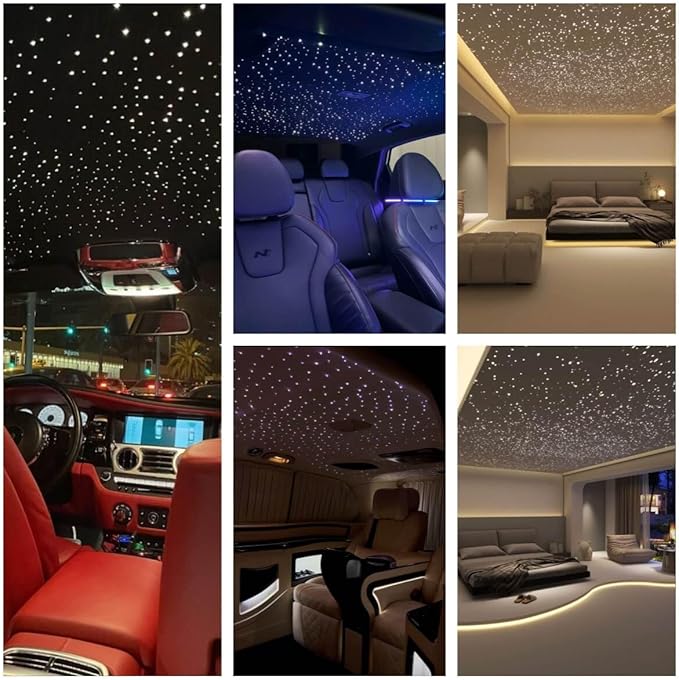 GIDERWEL Fiber Optic Light for Car/Ceiling Star Lighting,Music/APP Control Starlight Headliner Kit,Car Atmosphere Lamp with RF Remote 200pcs 0.03in 6.5ft Fiber Cable RGBW LED Light Engine