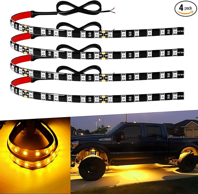 Car Led Strip Lights 12" Connectable Amber LEDs Light Strips for Cars Motorcycle Golf Cart Boat Marine Waterproof 12V Led Light Strip, 4Pack